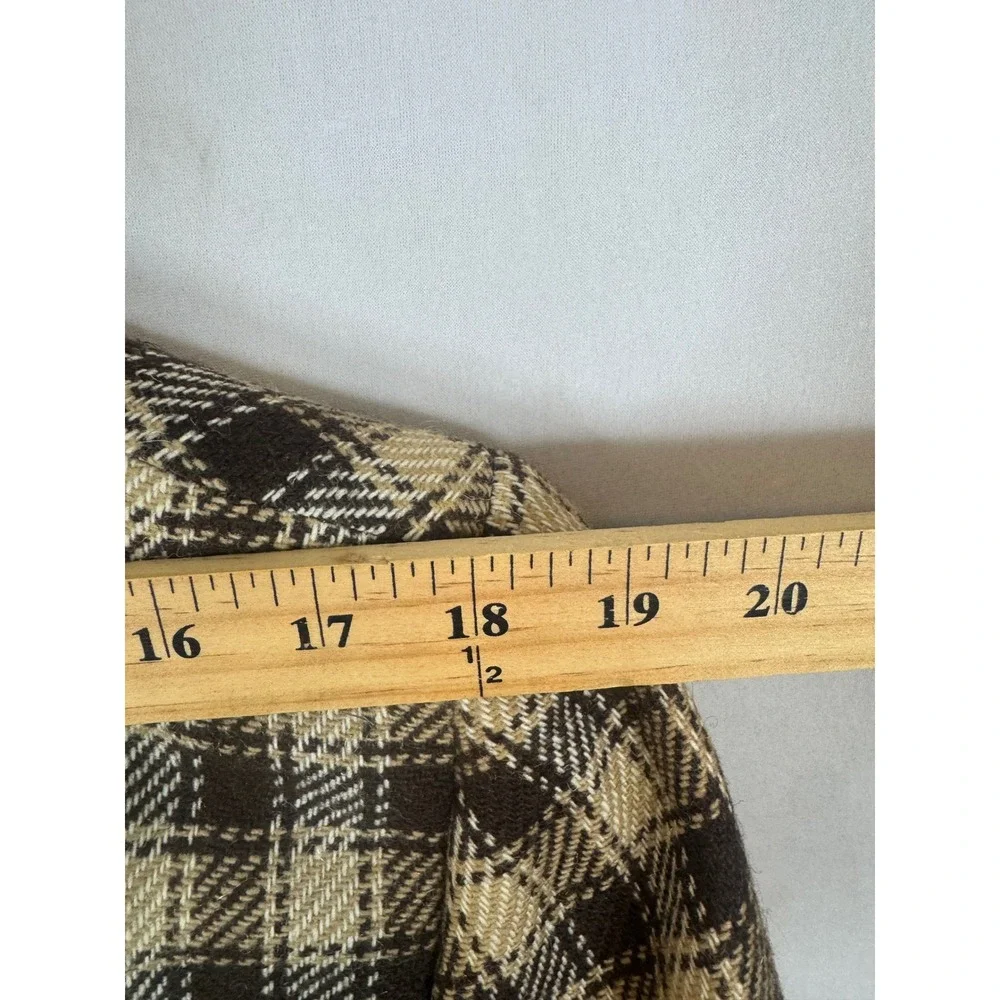 Vintage 70s Tip Top Wool Blend Plaid Blazer Sport Coat Brown Cream 44 Reg